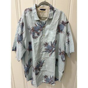 Tommy Bahama Light‎ Blue Hawaiian Shirt Pineapples 100% Linen 2XT button up camp